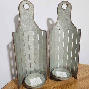 2 Galvanized Metal Hanging Candle Flower Vase Shelfs Farm Rustic Farmhouse Decor